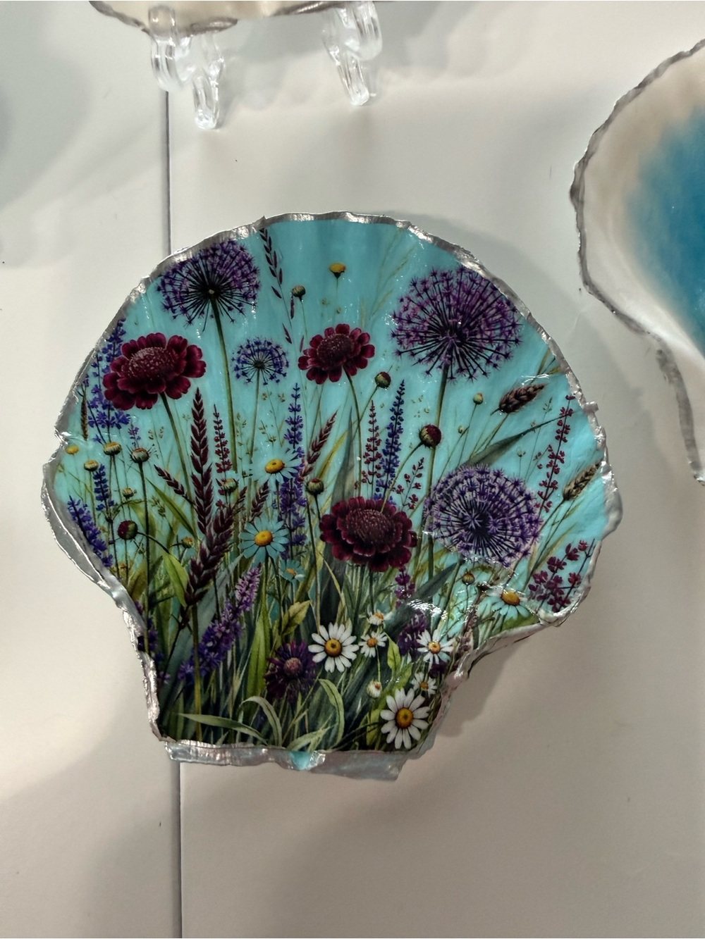 Decoupage Blue Floral Shell 2”-3”